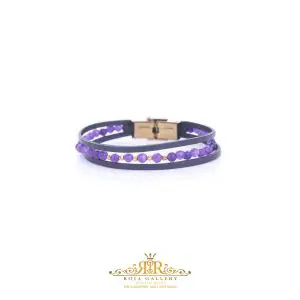 دستبند چرم و سنگ و طلا گوی البرناردو - کد V151