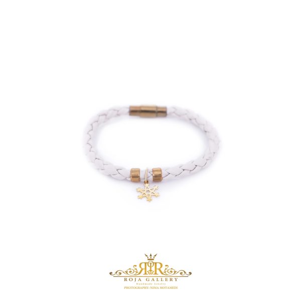 دستبند چرم و طلا طرح دانه برف - کد V122