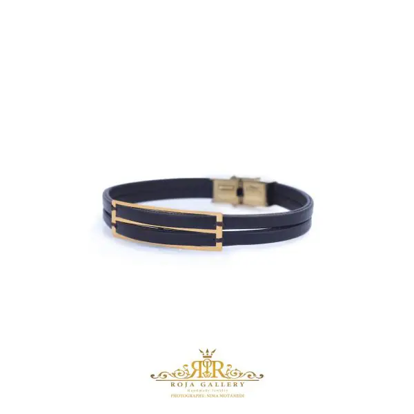 دستبند چرم و طلا مردانه - کد VM157