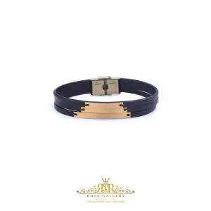 دستبند چرم و طلا مردانه - کد VM158