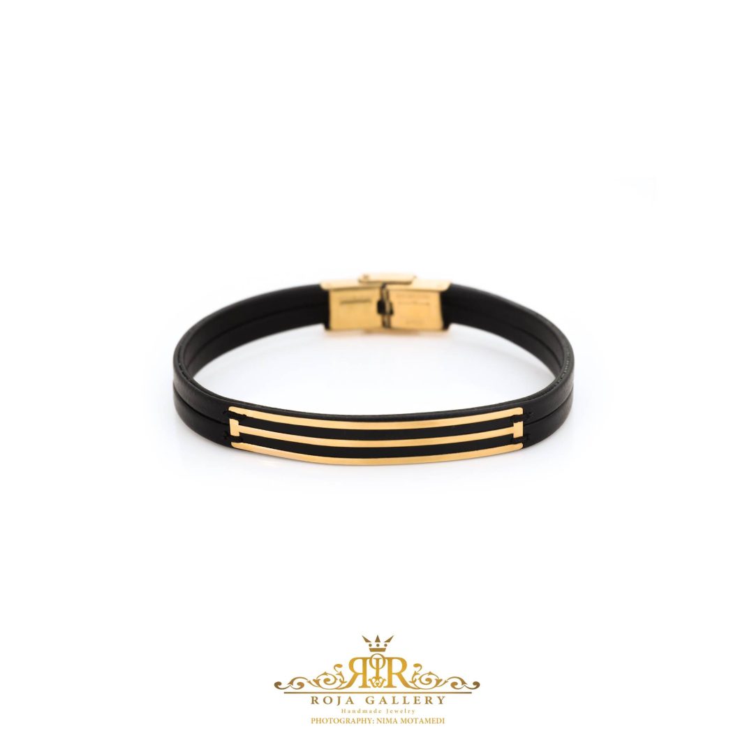 دستبند چرم و طلا مردانه - کد VM163