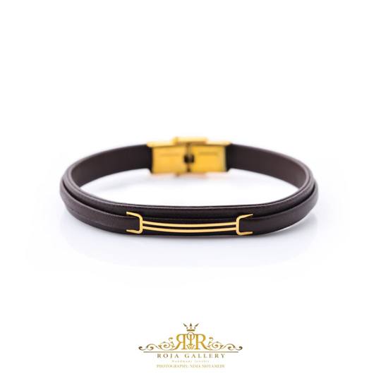 دستبند چرم و طلا مردانه - کد LB-77191 - 77196