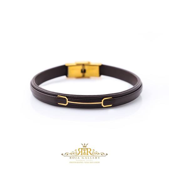 دستبند چرم و طلا مردانه - کد LB- 77190