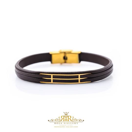 دستبند چرم و طلا مردانه - کد LB-72417
