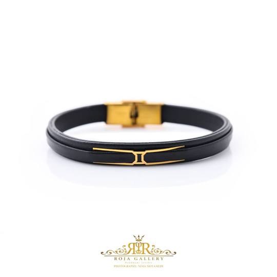 دستبند چرم و طلا مردانه - کد LB- 77192